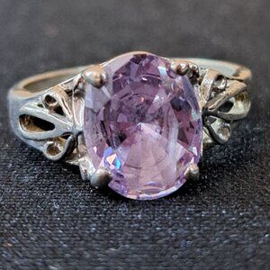 Vintage Sterling Silver Amethyst Ring With Ornate Filigree Design Size 6